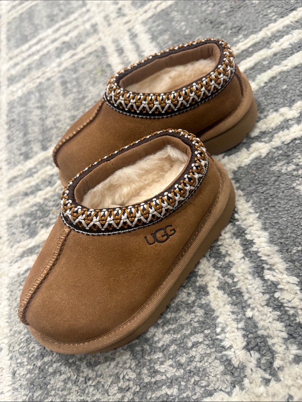 UGG Chestnut Embroidered Shearling Slip-On Clogs